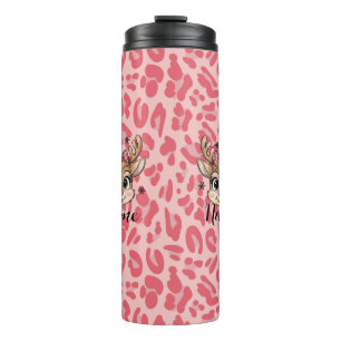 Persoonlijke roze rendieren thermosbeker