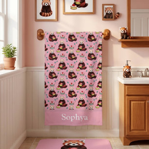 Persoonlijke Roze Rode Panda Kinderen Badhanddoek