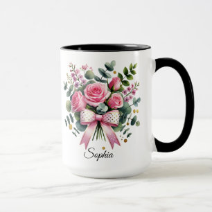 Persoonlijke Roze Roos Naam Mok Elegant Cadeau