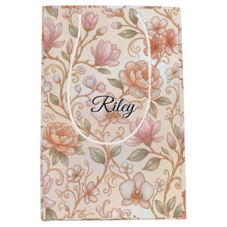 Persoonlijke Roze Roze Gouden Botanische Orchidee Medium Cadeauzakje