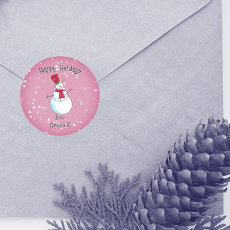 Persoonlijke Roze Sneeuwman Kerstmis Ronde Sticker
