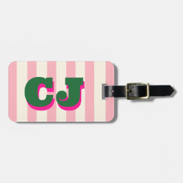Persoonlijke Roze Streep Monogram, Aangepaste Init Bagagelabel