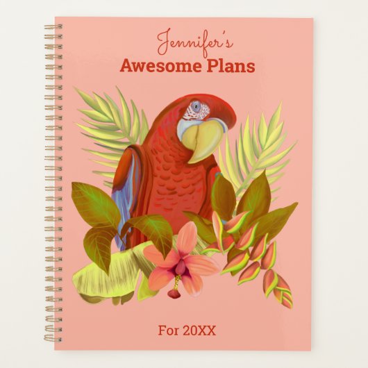 Persoonlijke roze tropische papegaai illustratie planner (Voorkant)