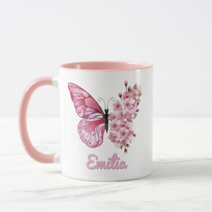 Persoonlijke Roze Vlinder & Kersenbloesem Mok