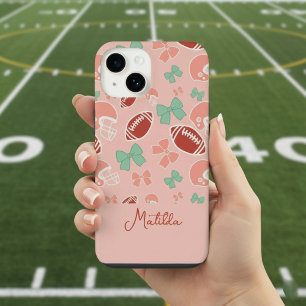 Persoonlijke Roze Voetbal Boog Patroon Hoesje voor iPhone 14 Hoesje