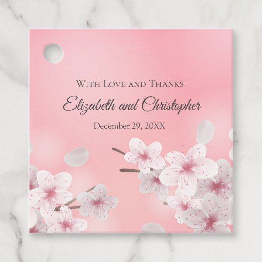 Persoonlijke roze witte zwevende bruiloft bedankjes labels (Voorkant)