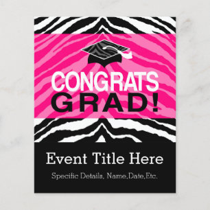 Persoonlijke roze zwarte Zebra Graduation Party Flyer
