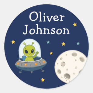 Persoonlijke Ruimte Alien Maan Naam Ronde Sticker