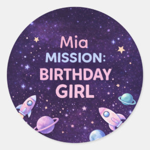 Persoonlijke Ruimtevaart Verjaardagsfeestje Meisje Ronde Sticker