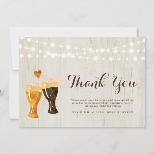 Persoonlijke Rustieke Brouwerij Bruiloft Bier Bedankkaart (Voorkant)