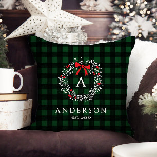 Persoonlijke Rustieke Kerstkrans Buffalo Plaid Kussen