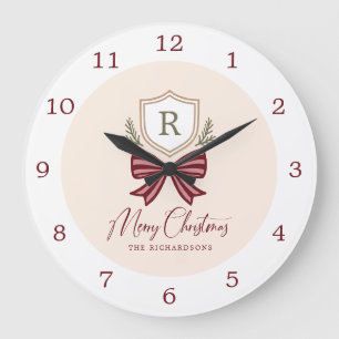 Persoonlijke Rustieke Monogram Wapen Boog Kerstmis Grote Klok