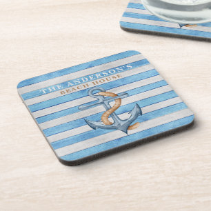 Persoonlijke Rustieke Strandhuis Zeilstripes Bier Onderzetter