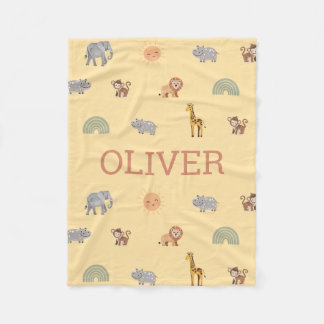 Persoonlijke Safari Dieren Baby Dekentje met Naam Fleece Deken