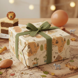 Persoonlijke safari kaart voor kinderen ID1269 Cadeaupapier