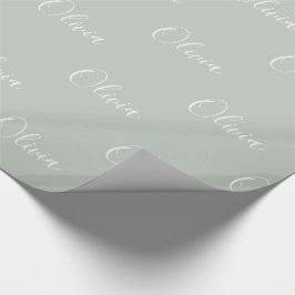 Persoonlijke Sage Green Girly Elegant Name Cadeaupapier