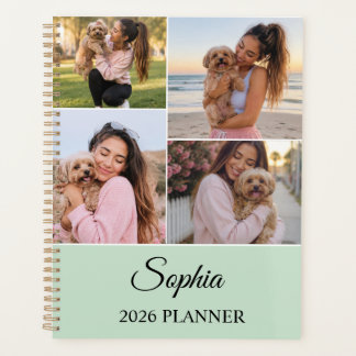 Persoonlijke saliegroene fotocollage planner 2026