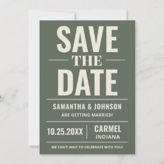 Persoonlijke saliegroene moderne trouwkaart save the date