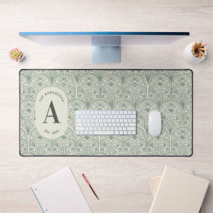 Persoonlijke Saliegroene Monogram Elegante Familie Bureaumat