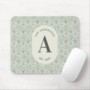 Persoonlijke Saliegroene Monogram Elegante Familie Muismat
