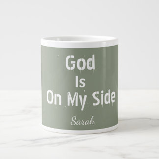 Persoonlijke saliegroene naam God is aan mijn kant Extra Grote Beker
