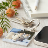 Persoonlijke Samoyed-honden in de sneeuw Sleutelhanger (Voorkant Rechts)
