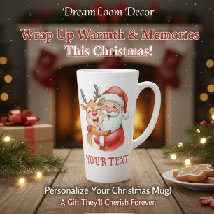 Persoonlijke Santa & Rendier Knuffel Kerstmis Latte Mok