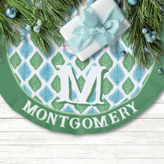 Persoonlijke Scallop Leaf Diamond in Groen + Aqua Imitatie Linnen Kerstboom Kleed