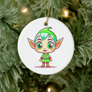 Persoonlijke Schattige Elf Kerst Keramisch Ornament