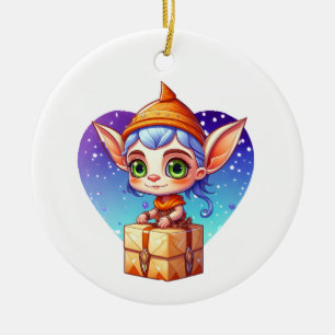 Persoonlijke Schattige Elf Kerstmis Keramisch Ornament