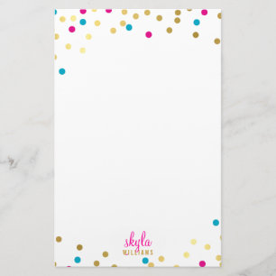 PERSOONLIJKE schattige goudroze blauwe confetti Briefpapier