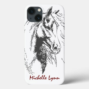 Persoonlijke schets voor paarden iPhone 13 hoesje