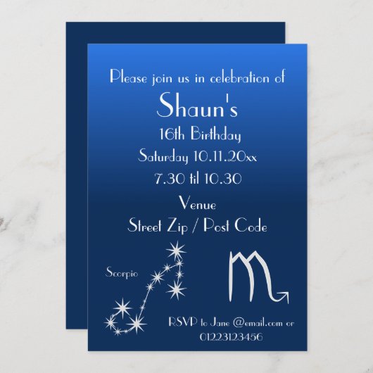 Persoonlijke Schorpioen Zodiac Party Uitnodiging (Voorkant / Achterkant)