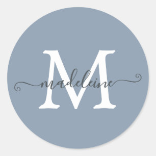 Persoonlijke Script Naam Monogram Stof Blauw Ronde Sticker