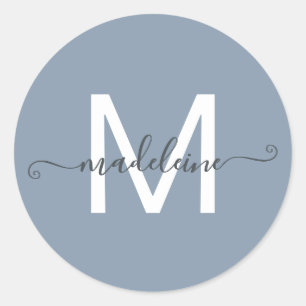 Persoonlijke Script Naam Monogram Stof Blauw Ronde Sticker