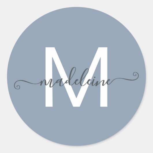 Persoonlijke Script Naam Monogram Stof Blauw Ronde Sticker (Voorkant)