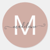 Persoonlijke Script Naam Monogram Stof Roos Ronde Sticker (Voorkant)