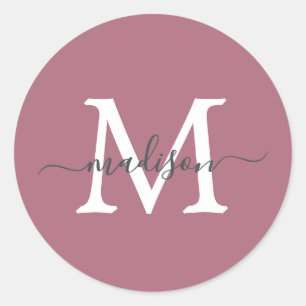 Persoonlijke Script Naam Monogram Stof Roze Ronde Sticker