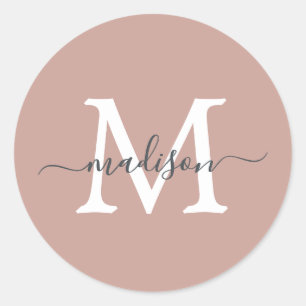 Persoonlijke Script Naam Monogram Stof Roze Ronde Sticker
