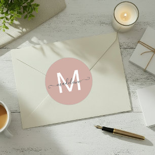 Persoonlijke Script Naam Monogram Stof Roze Ronde Sticker