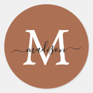 Persoonlijke Script Naam Monogram Terracotta Ronde Sticker