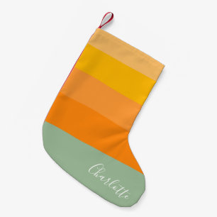 Persoonlijke scriptnaam geel oranje gestreept kleine kerstsok