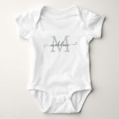 Persoonlijke scriptnaammonogram zilvergrijs romper (Voorkant)
