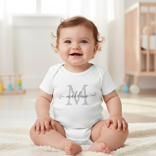 Persoonlijke scriptnaammonogram zilvergrijs romper