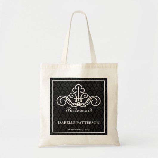 Persoonlijke Scrolls Wedding Party Bag in Black Tote Bag (Voorkant)