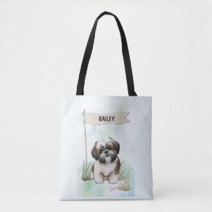 Persoonlijke Shih Tzu-waterverf Hondennaam Draagtas