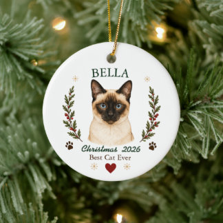Persoonlijke Siamese Kat Kerstmis Keramisch Ornament