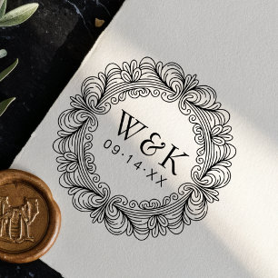Persoonlijke Sierlijke Krans Trouw Monogram & Datu Rubberstempel
