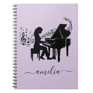 Persoonlijke Silhouet van Pianiste met Muzieknoten Notitieboek
