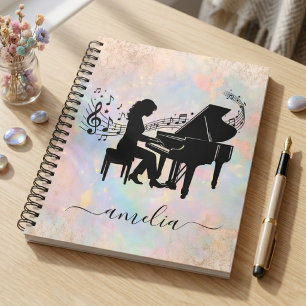 Persoonlijke Silhouet van Pianiste met Muzieknoten Notitieboek